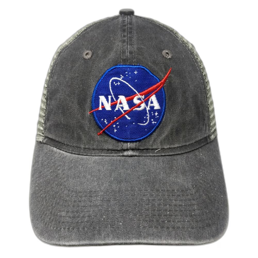 H3 Headwear Gray Trucker Hat One Size Snapback NASA American Flag Blue Red White